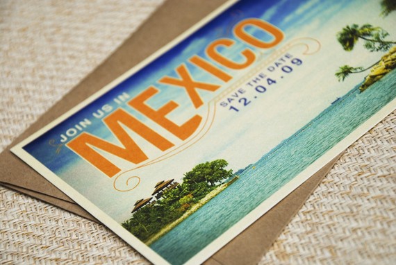 mexico vintage postcard wedding invitations Beyond Design Mexican Vintage 