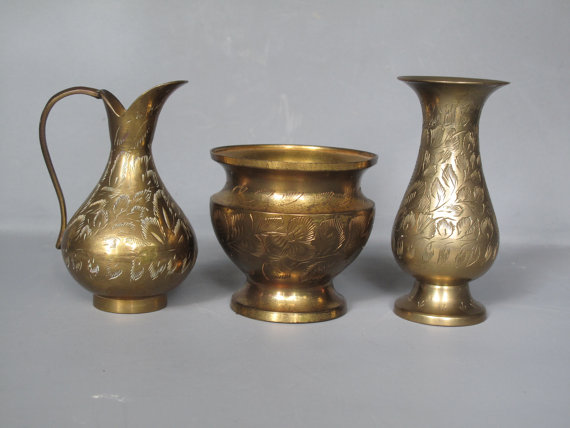 vintage brass bud vases bohemian wedding Milkas Treasures Vintage Brass Bud